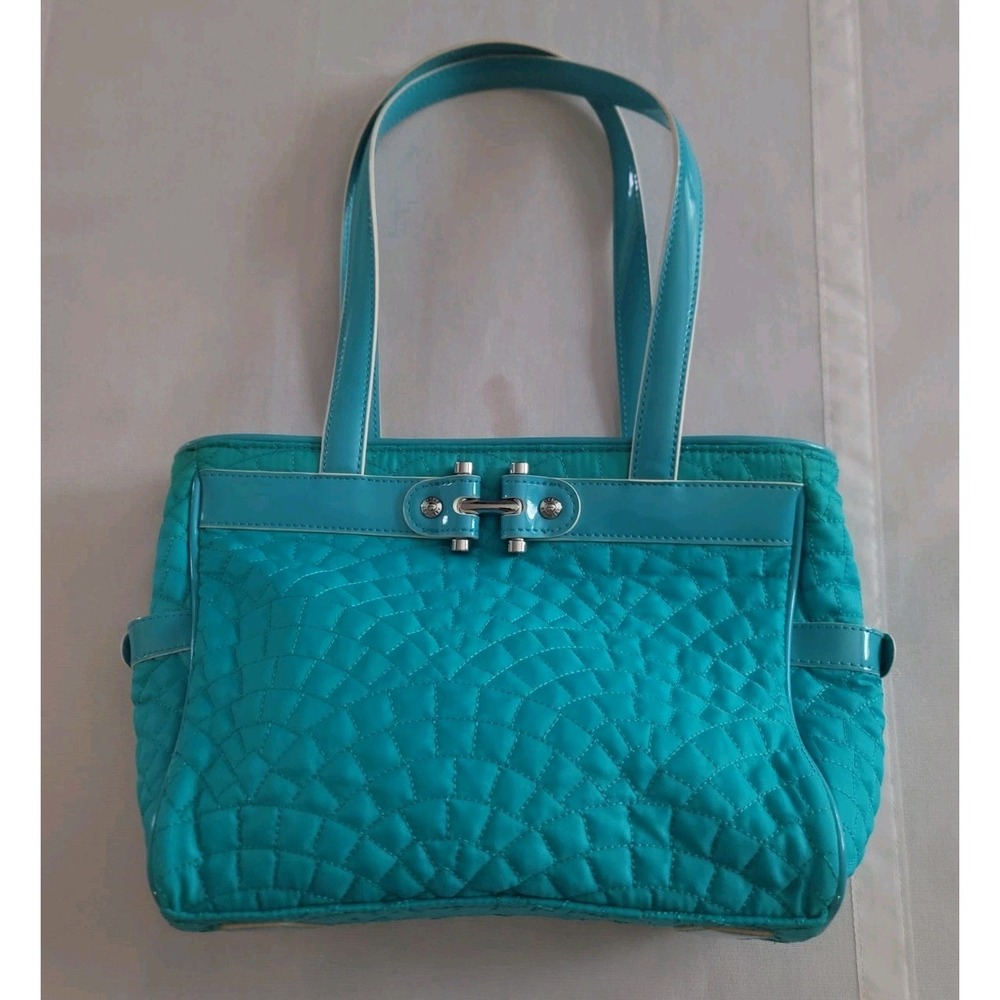 Vera Bradley Mon Cheri Turquoise Quilted Handbag Patent Leather Retired 2010